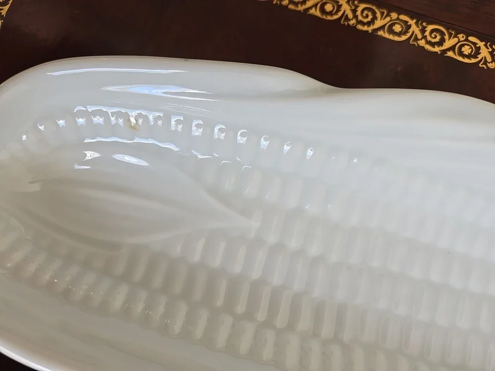 MCM Set Of 3 White Ceramic Corn On The Cob Plates Farmhouse Decor